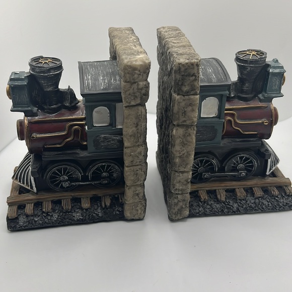 Vintage Steampunk Locomotive Train Engine Resin Bookends 1990s - Picture 10 of 11